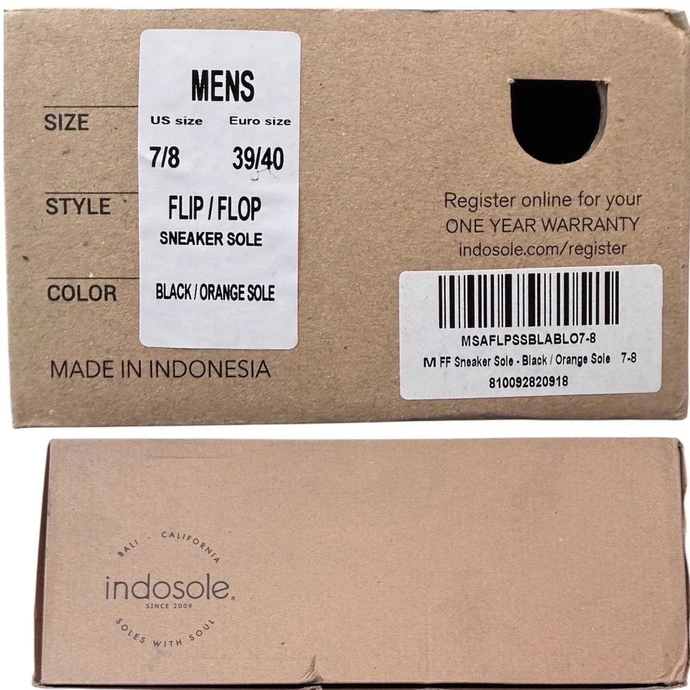 Indosole Mens Sneaker Sole Flip Flops Black Orange MSAFLP Size 7-8